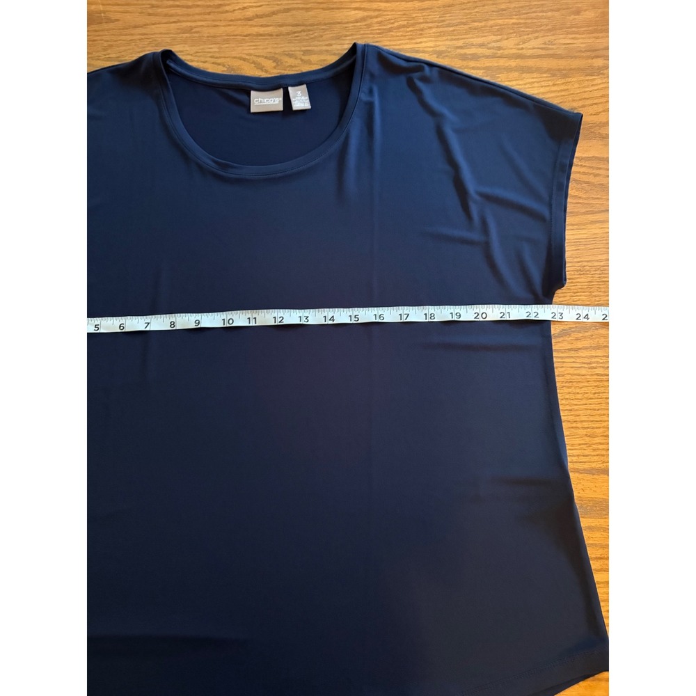 Chicos Navy Blue Scoop Neck Short Sleeve Blouse Size 3 XL - Picture 5 of 7
